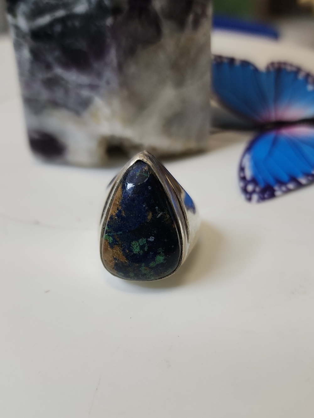 Teardrop Azurite-Malachite Ring - Blue Green